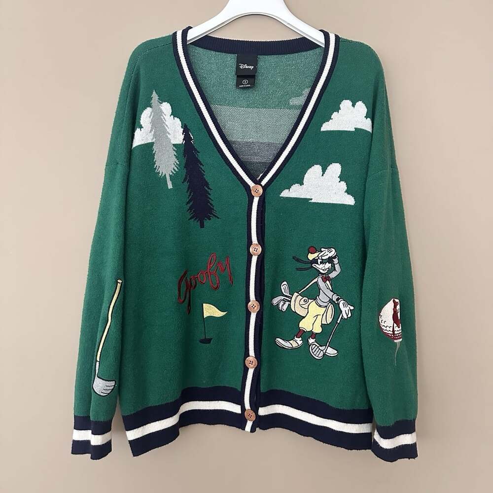 Disney Goofy Golf 2X Cardigan Sweater Her Universe Green Deep V-neck Box Lunch